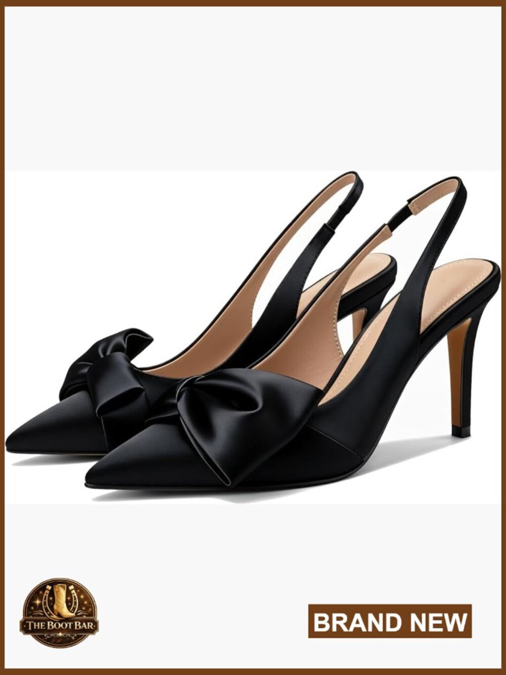 Slingback Heels with Bow Pointed Toe Pumps Elasticated Strap 3.3" Stiletto